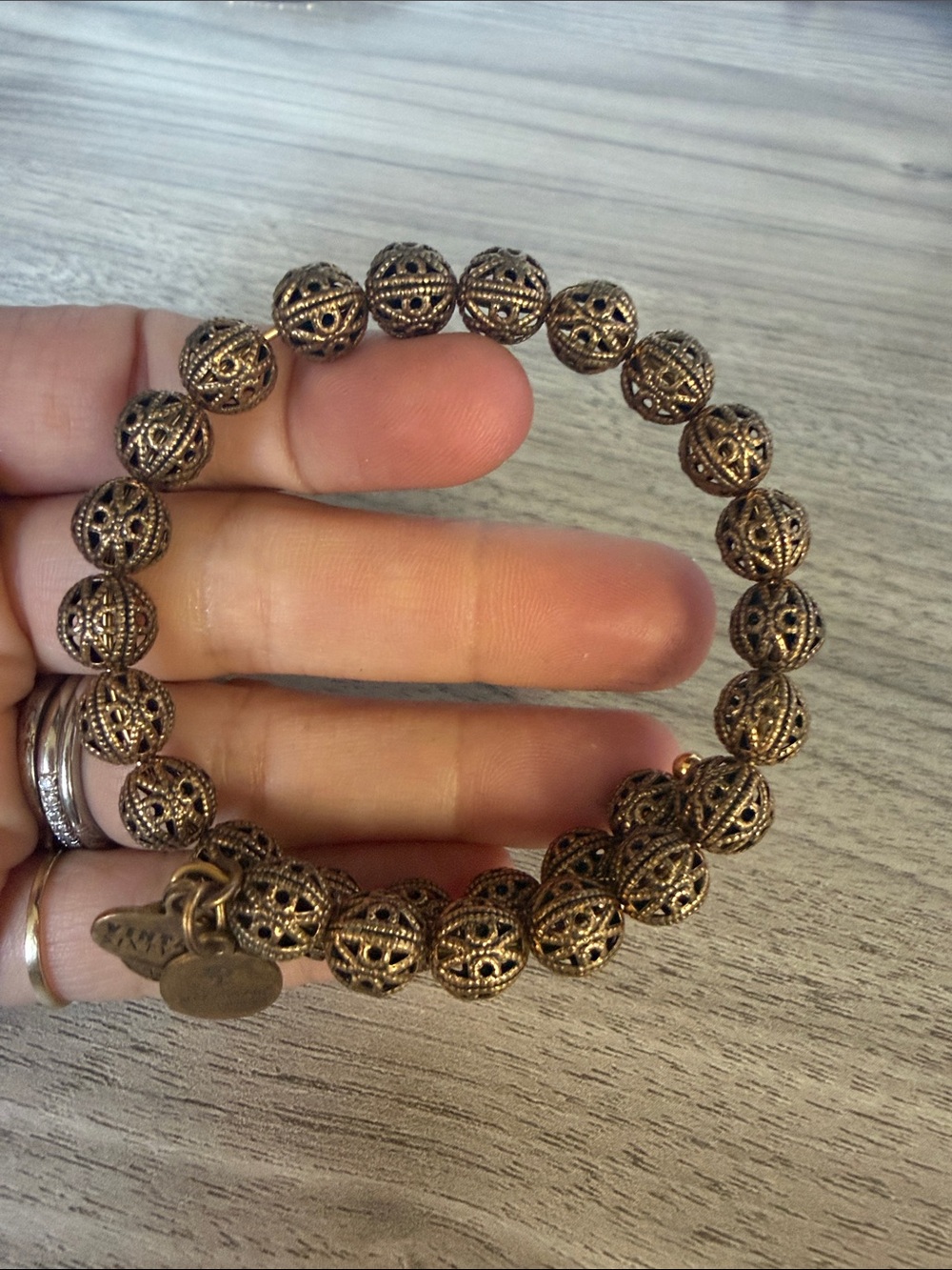 Alex and Ani Antique Gold Filigree Bead Bracelet